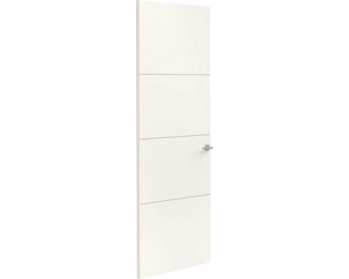 Witte binnendeur met vier horizontale groeven en deurkruk.