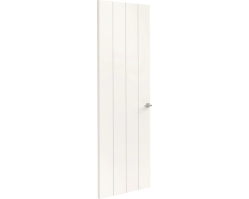 Witte binnendeur met verticale groeven en zilverkleurige deurkruk.