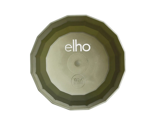Binnenaanzicht van een gefacetteerde bloempot met Elho Logo en de vermelding 100 procent gerecycled en recyclebaar.