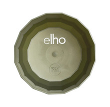 Binnenaanzicht van een gefacetteerde bloempot met Elho Logo en de vermelding 100 procent gerecycled en recyclebaar.