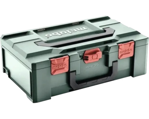 Metabo gereedschapskoffer metaBOX van robuust kunststof met handgreep en stevige sluitingen.