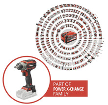 Einhell accu slagmoersleutel als onderdeel van de Power X-Change familie met een overzicht van vele compatibele gereedschappen.