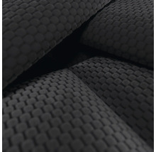 Detailopname van een donkere stof met wafelpatroon voor kussenhoezen of stoffering.