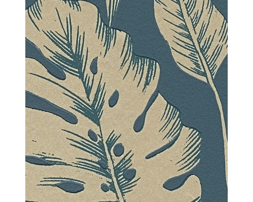 Behang met tropisch bladpatroon en gestructureerd oppervlak, Monstera-motief.