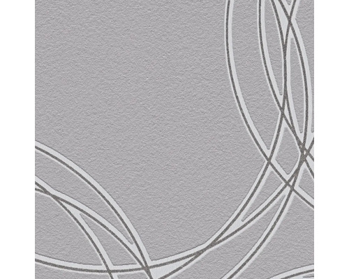 Gestructureerd vliesbehang met abstracte, gebogen lijnen in verschillende grijstinten.