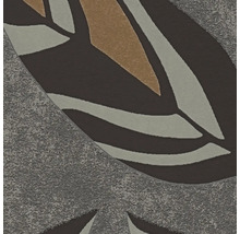 Vliesbehang met gestructureerd, abstract bladpatroon in bruin, beige en goud.