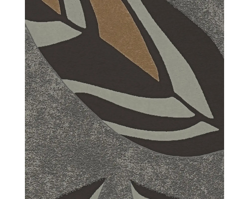 Vliesbehang met gestructureerd, abstract bladpatroon in bruin, beige en goud.