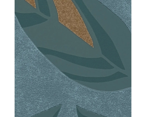 Detailopname van behang met bladpatroon, gestructureerd oppervlak en metallic detail.
