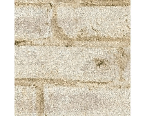 Vliesbehang in steenoptiek met baksteenpatroon en voelbare structuur.