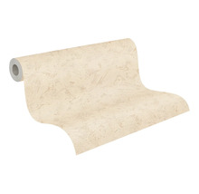 Vliesbehang met pleisterstructuur, beige, gedeeltelijk uitgerold