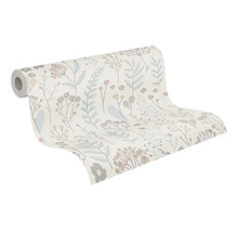 Vliesbehang met floraal patroon van bladeren en bloemen