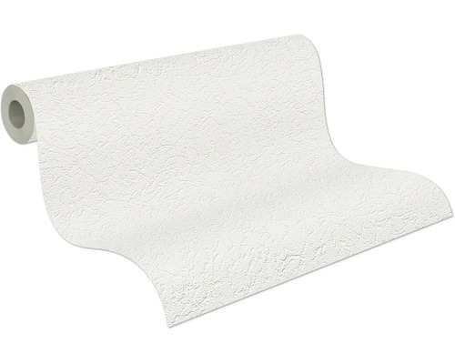 Gedeeltelijk afgerolde witte behangrol met gestructureerde pleisterlook.