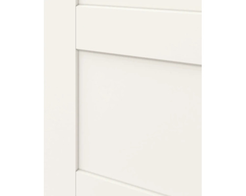 Detailopname van een wit deurblad met paneelstructuur.