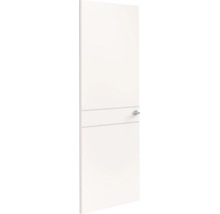 Witte binnendeur met horizontale groeven en zilveren deurkruk.