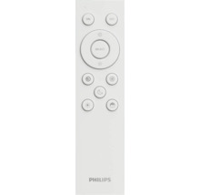 Philips afstandsbediening voor slimme verlichting, Philips Logo, knoppen voor aan, uit, helderheid en lichtscènes.