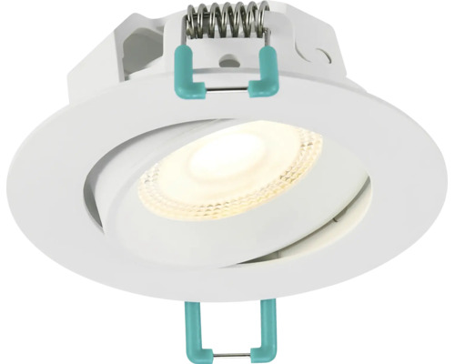 Ronde, kantelbare LED-inbouwspot in wit met bevestigingsveren.