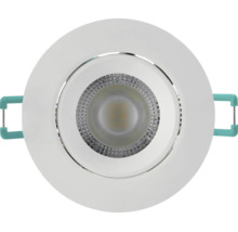 Ronde witte LED inbouwspot met kantelbare inzet en montageklemmen.