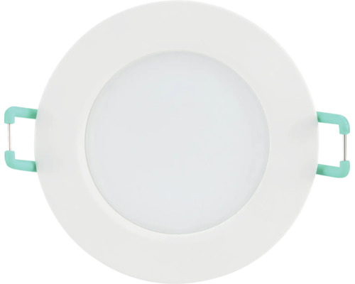 Ronde LED-inbouwspot met wit frame en diffuser en zijdelingse montageklemmen.