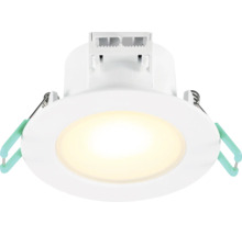 LED-inbouwspot in wit met veerklemmen voor plafondmontage, rond design.