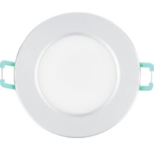 Ronde LED-inbouwspot met montageklemmen voor plafondmontage.