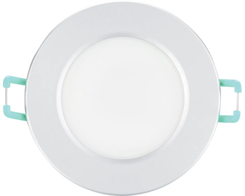 Ronde LED-inbouwspot met montageklemmen voor plafondmontage.