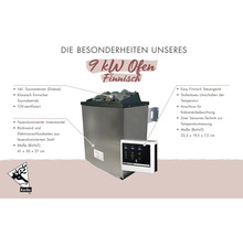 Karibu 9 kilowatt Finse saunakachel inclusief saunastenen en digitaal bedieningspaneel.
