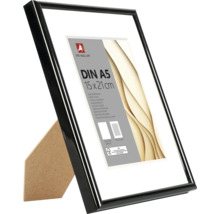 Kunststof fotolijst zwart DIN A5 15 bij 21 centimeter met passe-partout en standaard.
