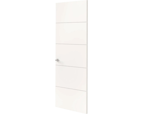 Witte binnendeur met vier horizontale groeven en deurklink.