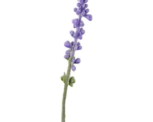 Kunstbloemsteel met kleine paarse bloemknoppen en een groene, gestructureerde steel.