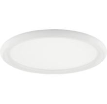 Ronde witte plafondlamp in plat ontwerp met opale diffuser.
