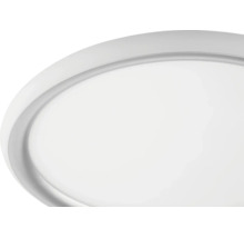 Detailopname van een rond, plat LED-paneel voor plafond of wand met een smalle rand.
