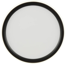 Ronde led-plafondlamp met een zwarte rand en een witte diffuser.