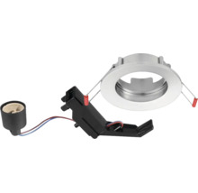 Inbouwspot van metaal met fitting voor GU10 lichtbron en aansluitdoos.