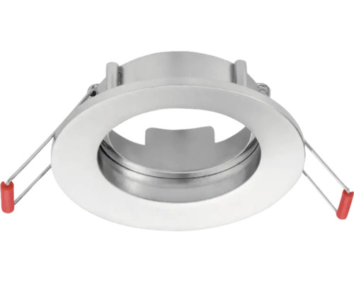 Ronde metalen inbouwspot met montageveren voor plafondinstallatie.