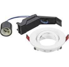 Inbouwspot set bestaande uit een wit inbouwarmatuur, GU10 fitting en aansluitbox.