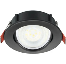 Ronde LED-inbouwspot in zwart met geïntegreerde lichtbronnen en klemveren.
