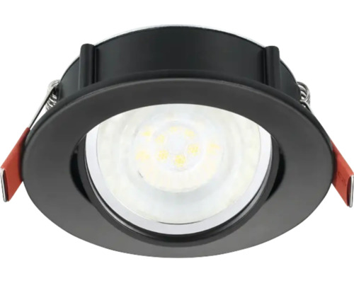 Ronde LED-inbouwspot in zwart met geïntegreerde lichtbronnen en klemveren.