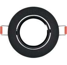 Rond zwart inbouwspot-frame van metaal met montageveren.
