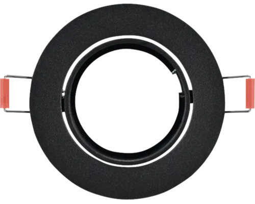 Rond zwart inbouwspot-frame van metaal met montageveren.