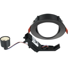 Zwart inbouwspot armatuur met GU10 fitting en aansluitdoos, inclusief bevestigingsveren.