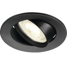 Kantelbare inbouwspot rond in zwart met zichtbare lichtbron.