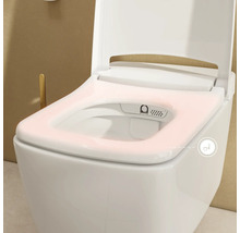 Douche-wc met open deksel en verwarmbare zitting.