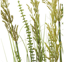 Kunstmatige grasstengels met verschillende zaadhoofden en dunne sprieten.