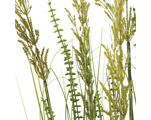 Kunstmatige grasstengels met verschillende zaadhoofden en dunne sprieten.