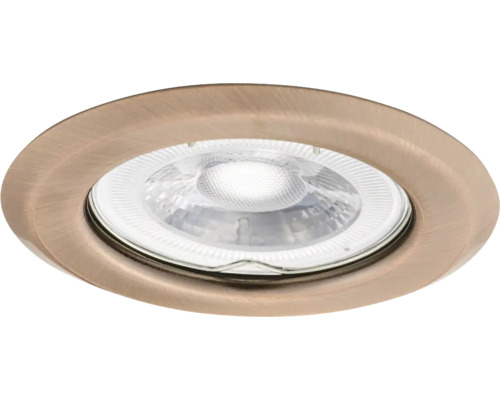 Ronde led-inbouwspot van metaal met een geborsteld oppervlak in bronslook.