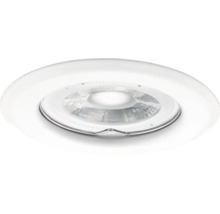 Ronde, platte LED-inbouwspot met witte rand en gestructureerde lens.