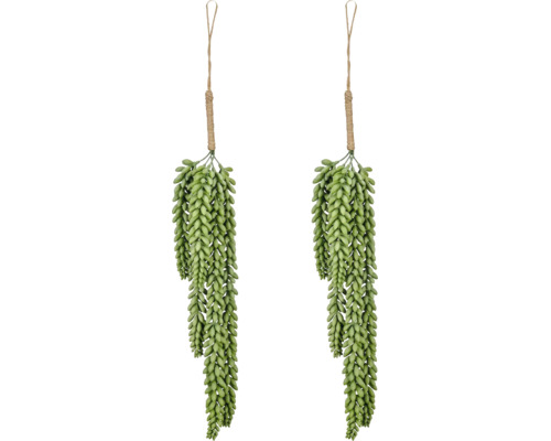 Kunstmatige hangende vetplant Sedum Morganianum met jute touw.