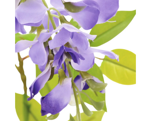 Kunstplant blauwe regen van textiel en kunststof met paarse bloemen en groene bladeren.