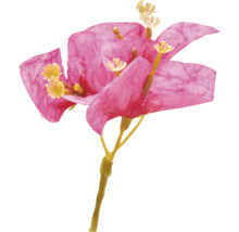 Kunstbloem van textiel met roze bloembladen, gele meeldraden en een groene steel.