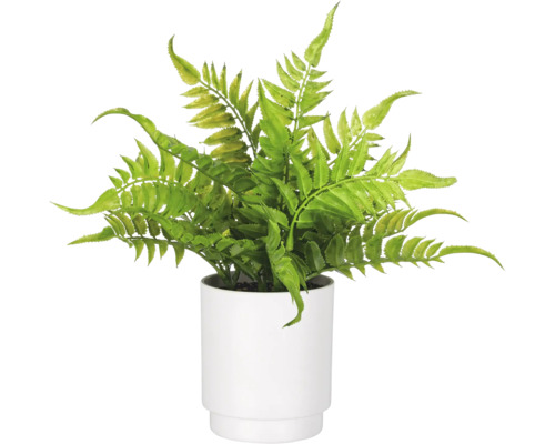 Kunstmatige varen in een witte pot voor interieurdecoratie.